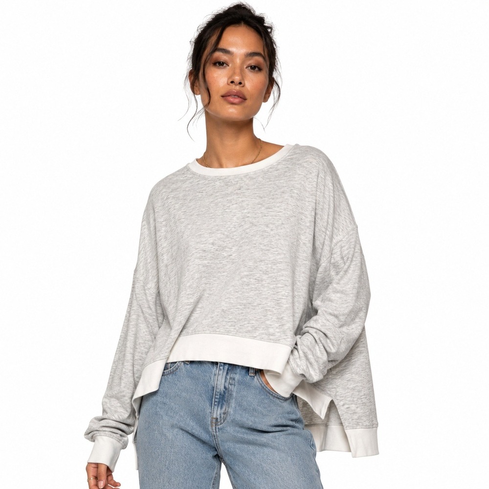 Found LA Womens XL Heather Grey‎ High Low Oversized Sweatshirt Made in USA